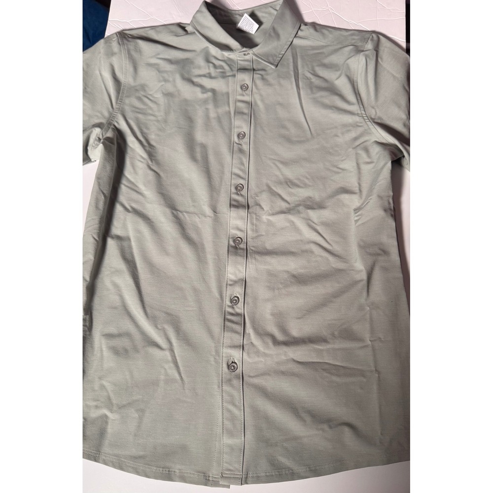 All in Motion Mens Short Sleeve Button Down Shirt Sage Green Small Stretch